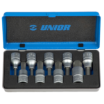 Juego de dados con punta hexagonal en caja metálica 192/14