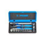 Juego de dados y accesorios de 1/4" en caja metálica