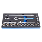 Juego de dados y accesorios de 3/8" en bandeja SOS